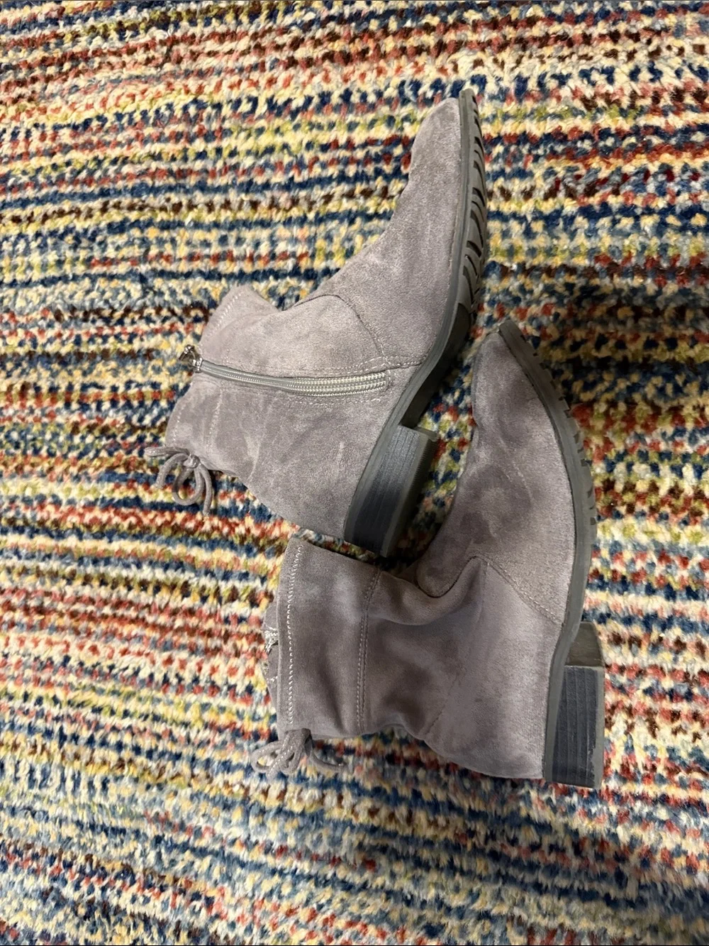 Stuart Weitzman Gray Suede Kids Ankle Boots with Side Zip